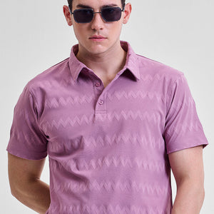 Pink Textured Polo T-Shirt