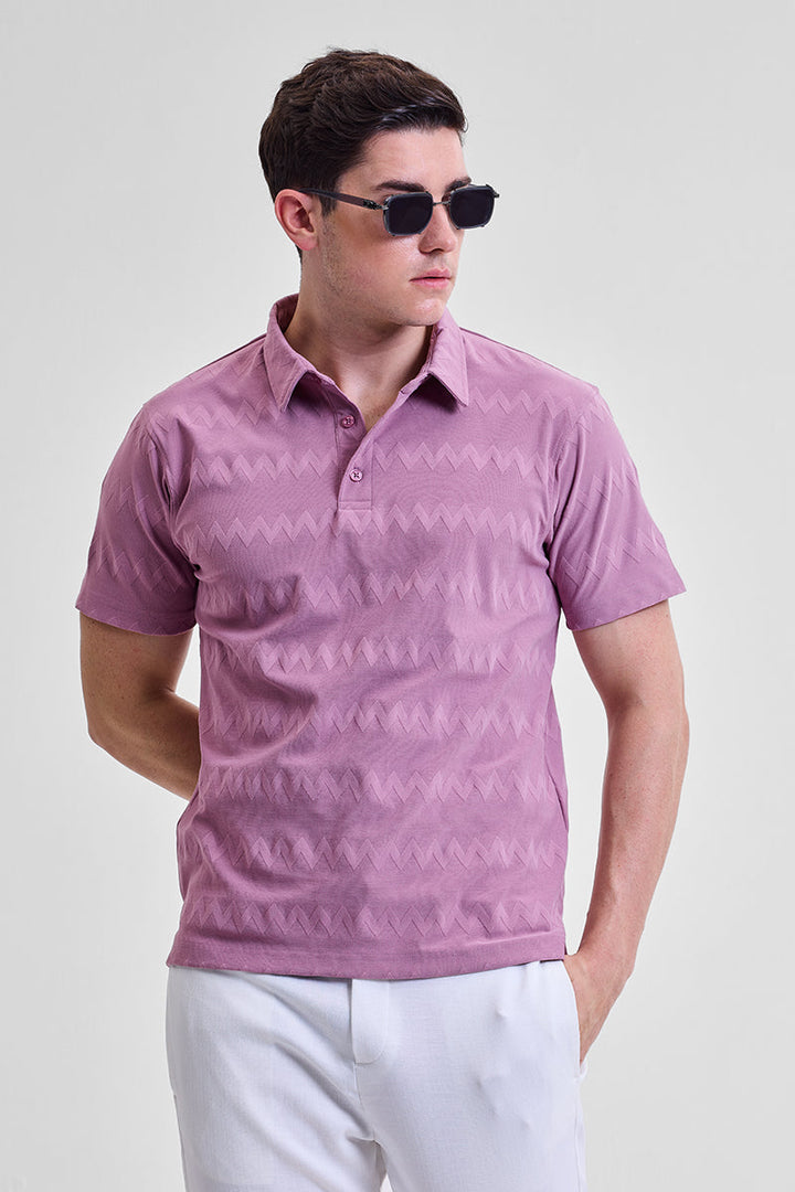 Pink Textured Polo T-Shirt