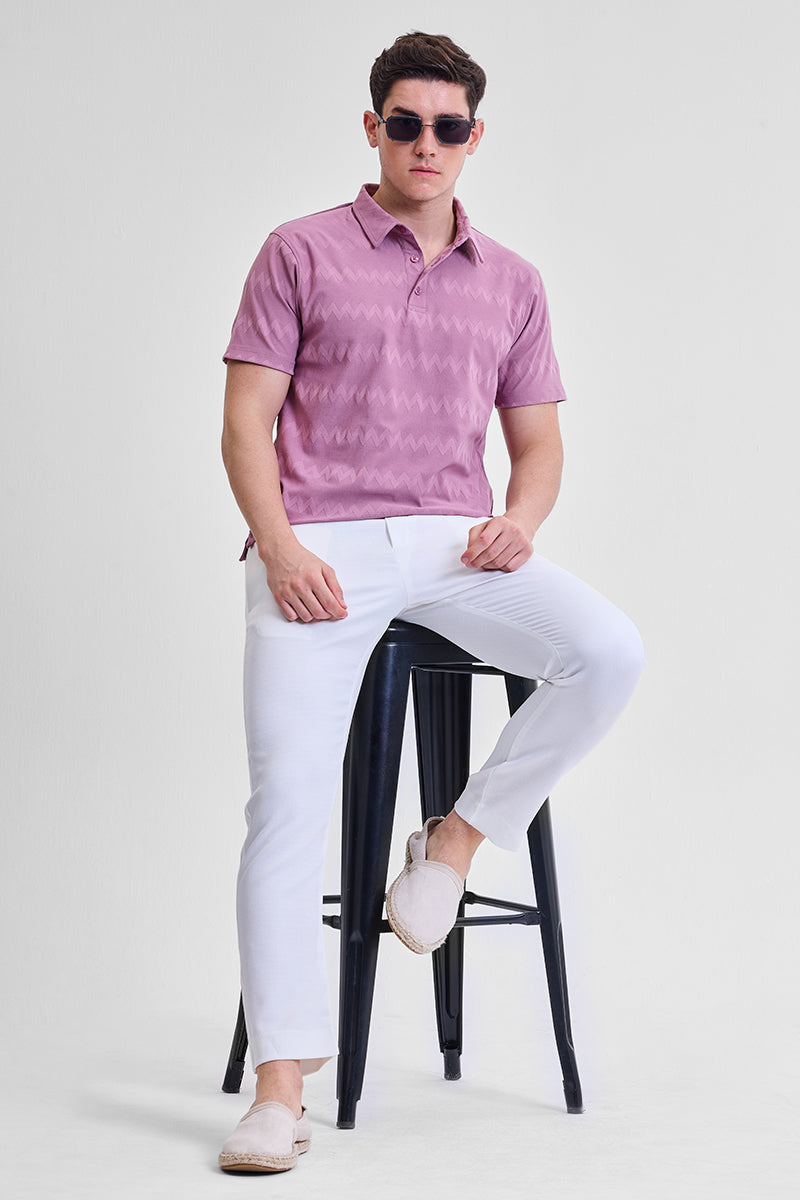 Pink Textured Polo T-Shirt