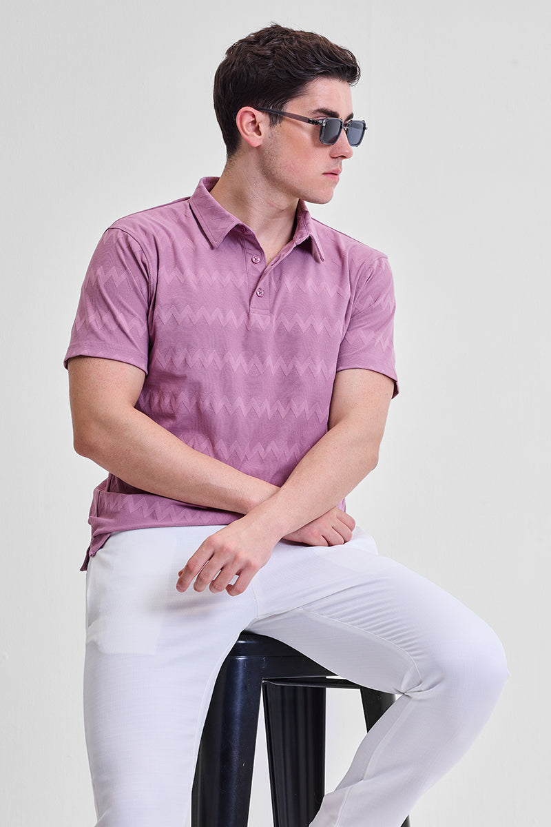 Pink Textured Polo T-Shirt