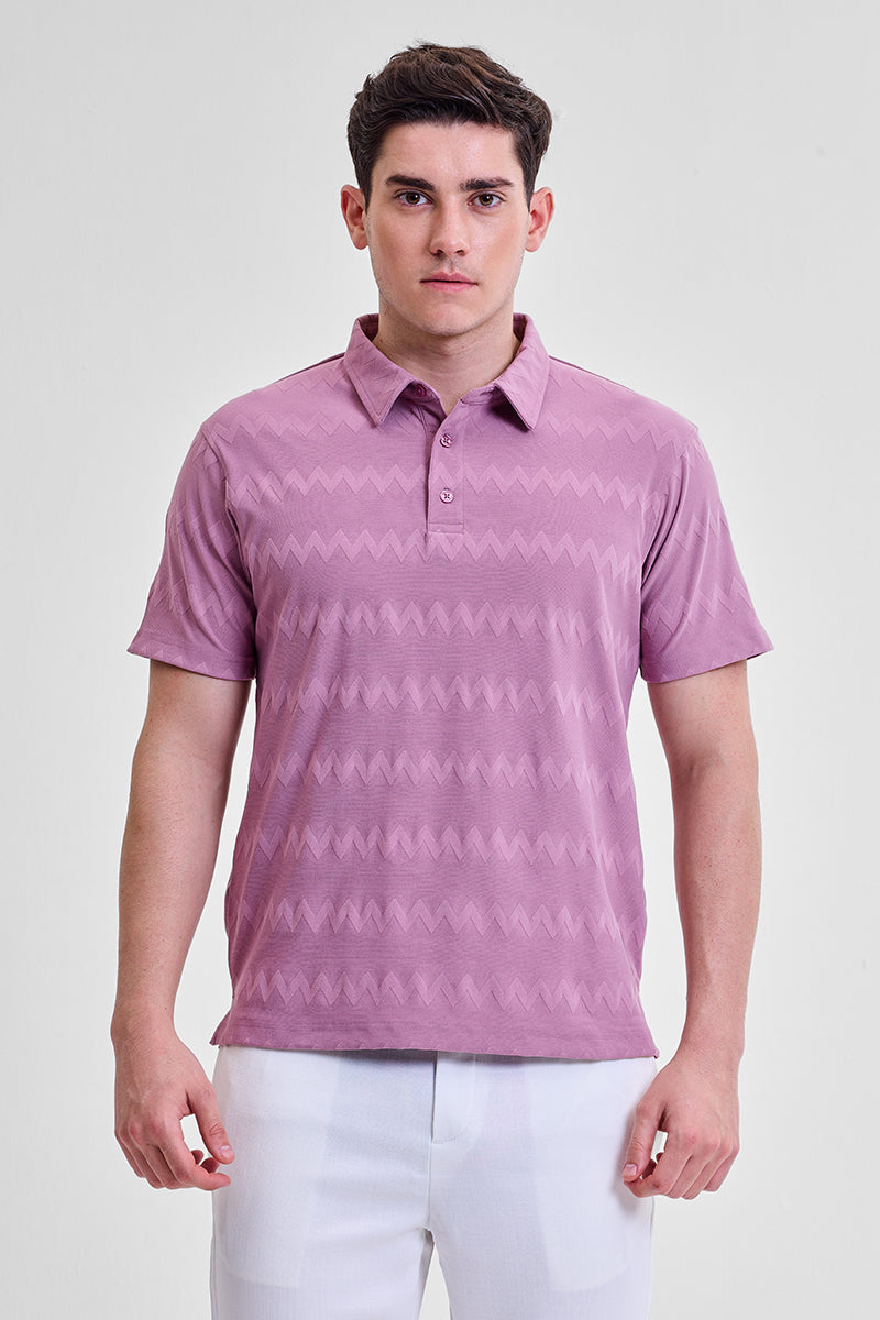 Pink Textured Polo T-Shirt