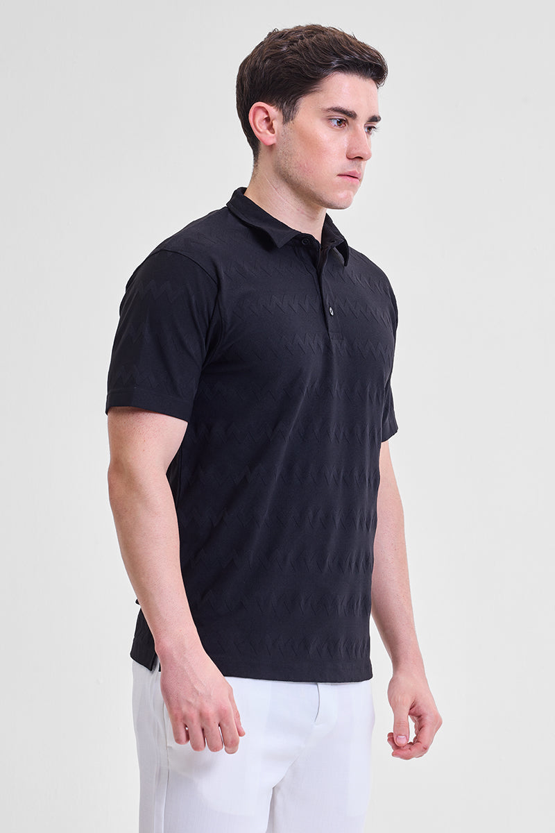 Black Textured Polo T-Shirt