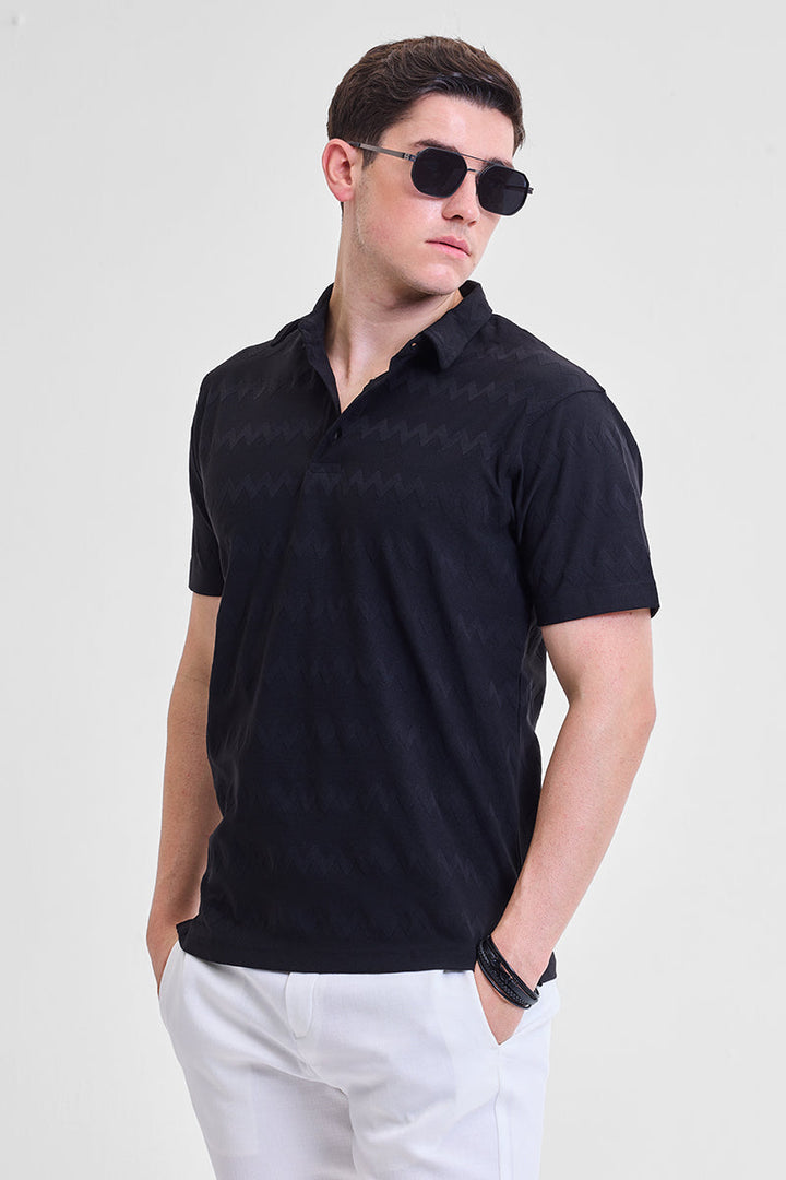 Black Textured Polo T-Shirt