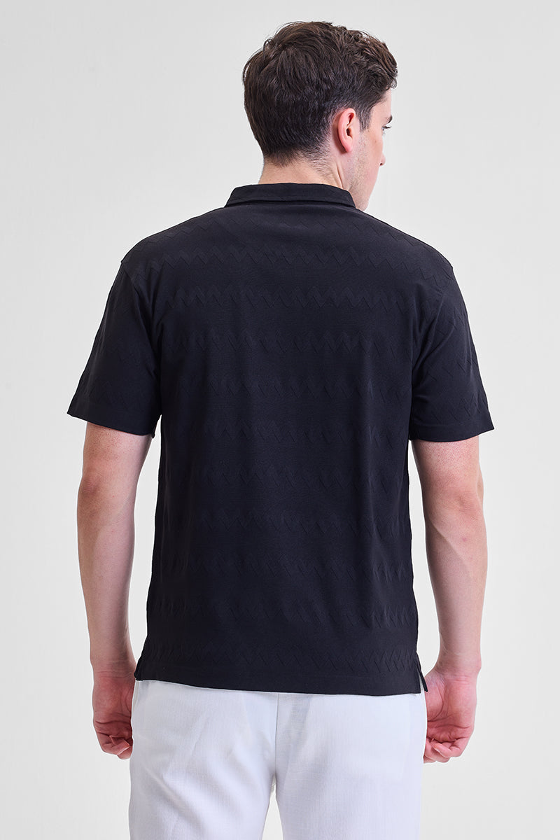 Black Textured Polo T-Shirt