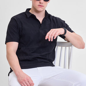 Black Textured Polo T-Shirt