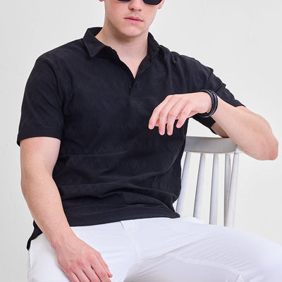 Black Textured Polo T-Shirt