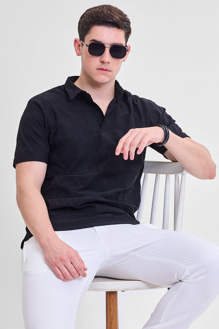 Black Textured Polo T-Shirt