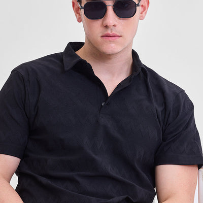 Black Textured Polo T-Shirt