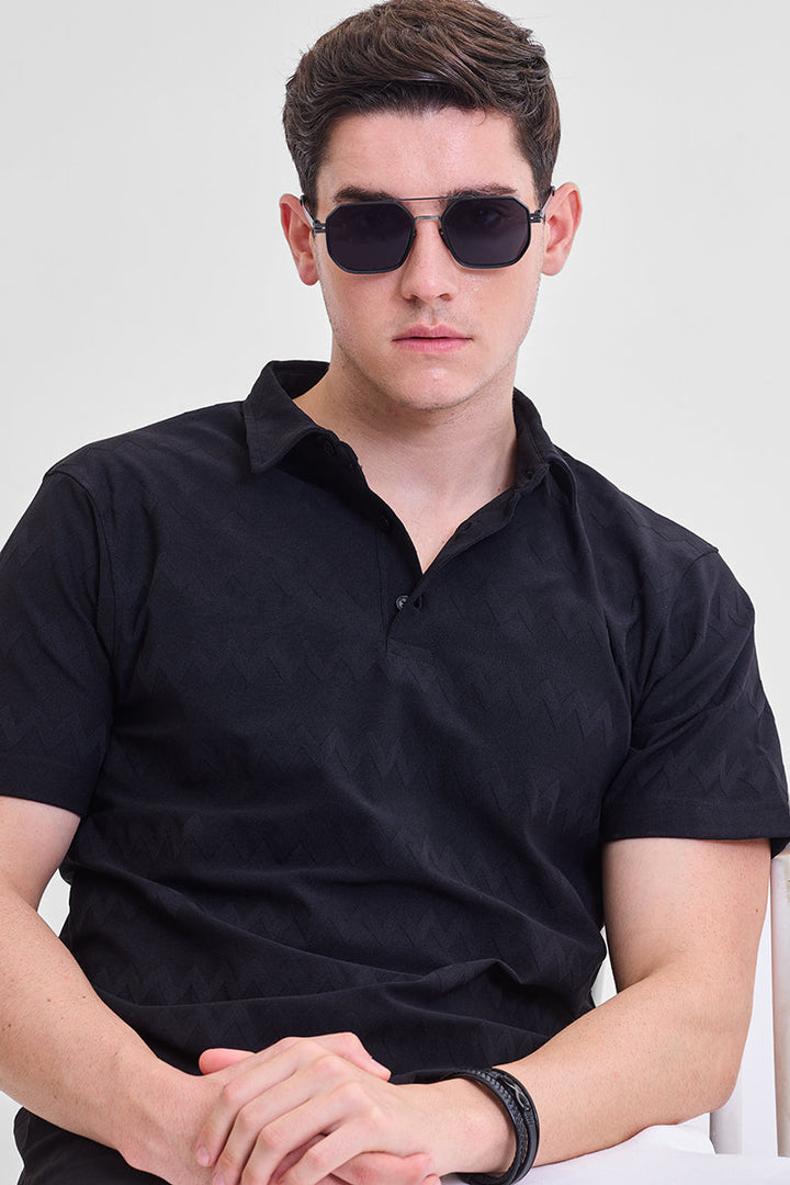 Black Textured Polo T-Shirt