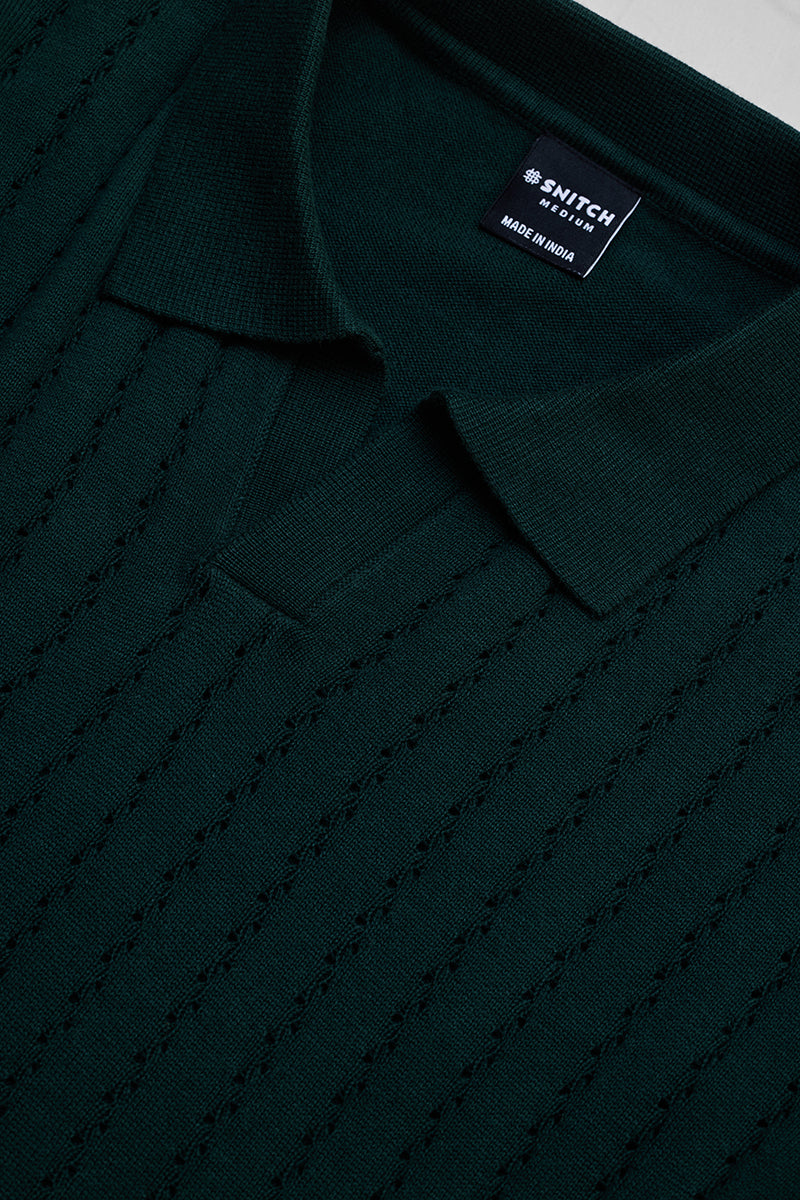 Dark Green Knitted Polo T-Shirt