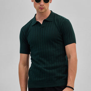 Dark Green Knitted Polo T-Shirt