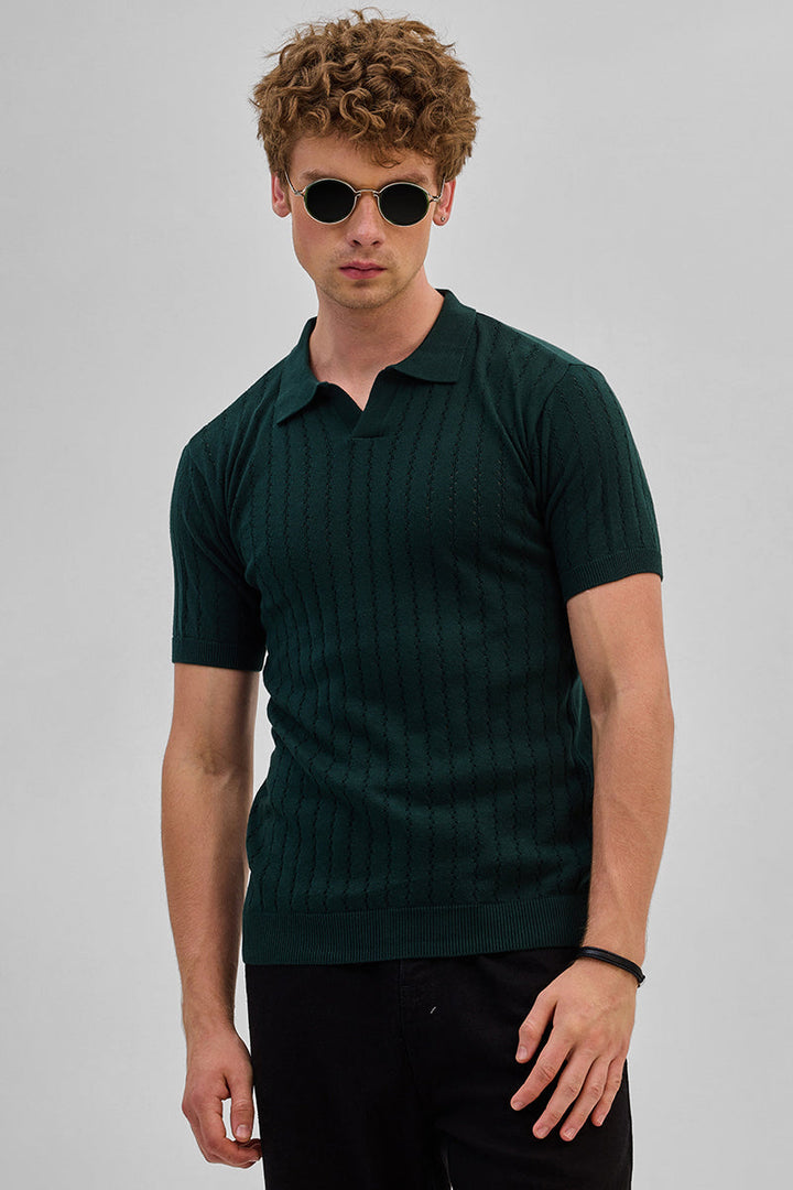 Dark Green Knitted Polo T-Shirt