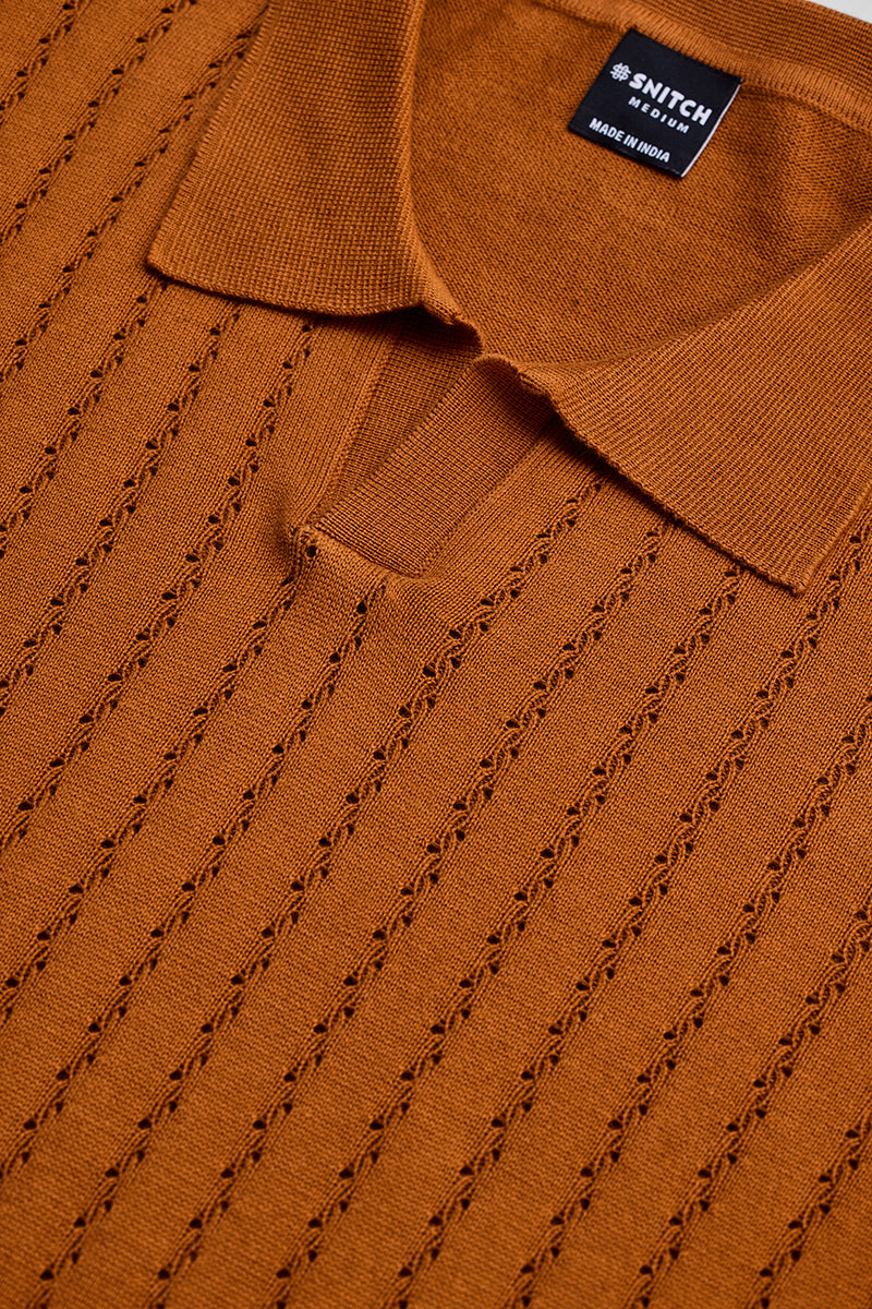 Rust Knitted Polo T-Shirt