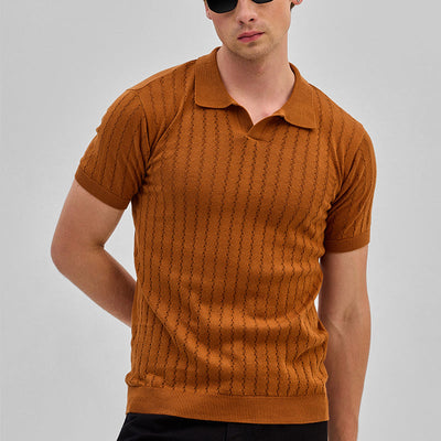 Rust Knitted Polo T-Shirt