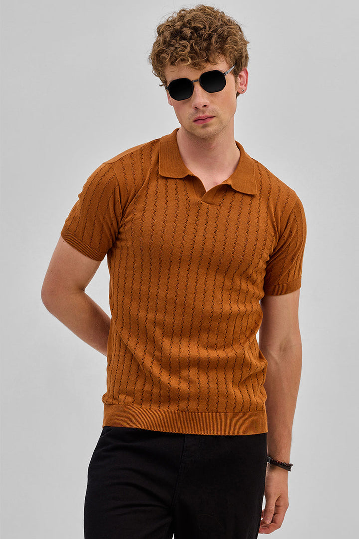 Rust Knitted Polo T-Shirt