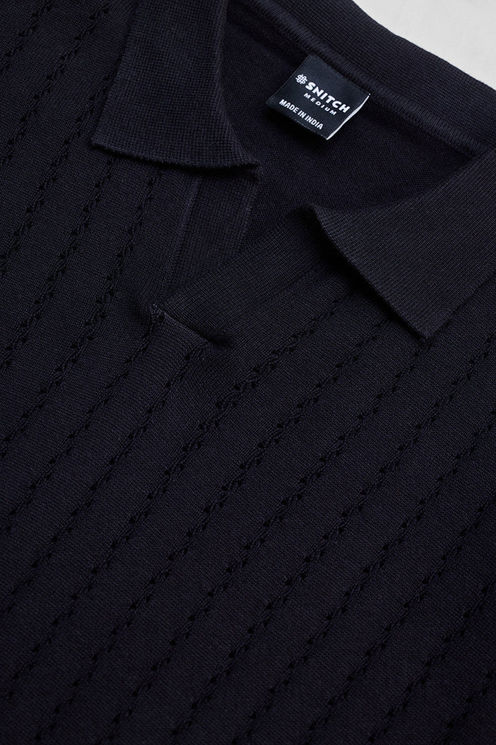 Black Knitted Polo T-Shirt