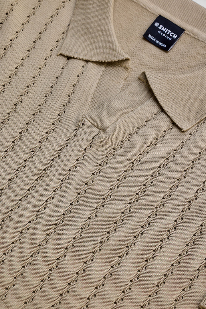 Beige Knitted Polo T-Shirt