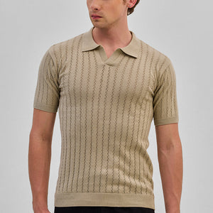 Beige Knitted Polo T-Shirt