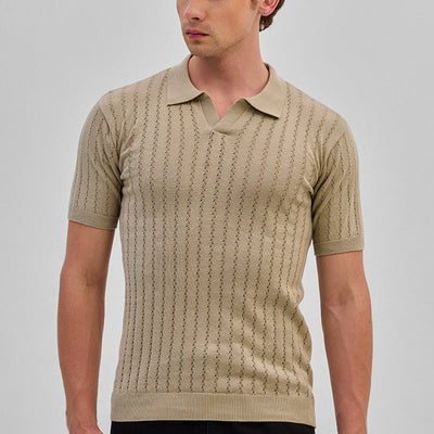 Beige Knitted Polo T-Shirt