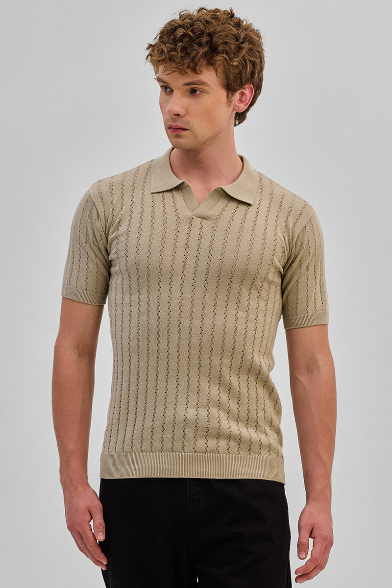 Beige Knitted Polo T-Shirt