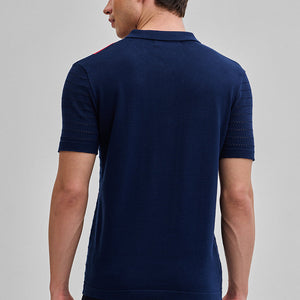 Navy Colourblocked Zipper Polo T-Shirt
