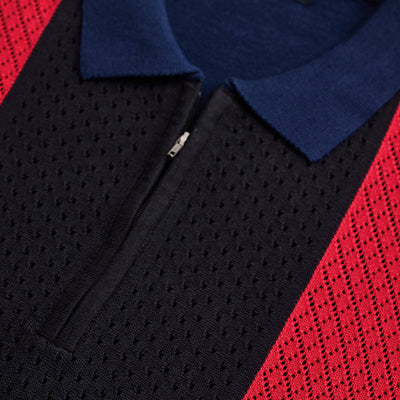 Navy Colourblocked Zipper Polo T-Shirt