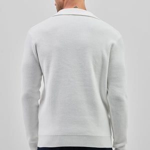 White Knitted Polo Sweater