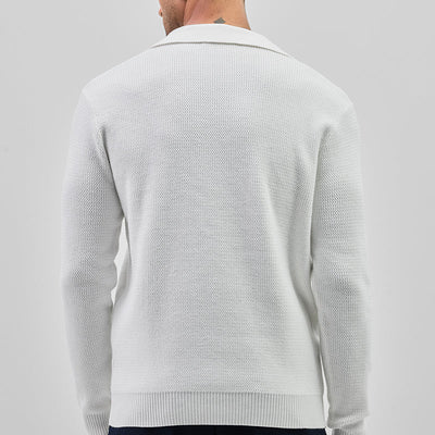 White Knitted Polo Sweater