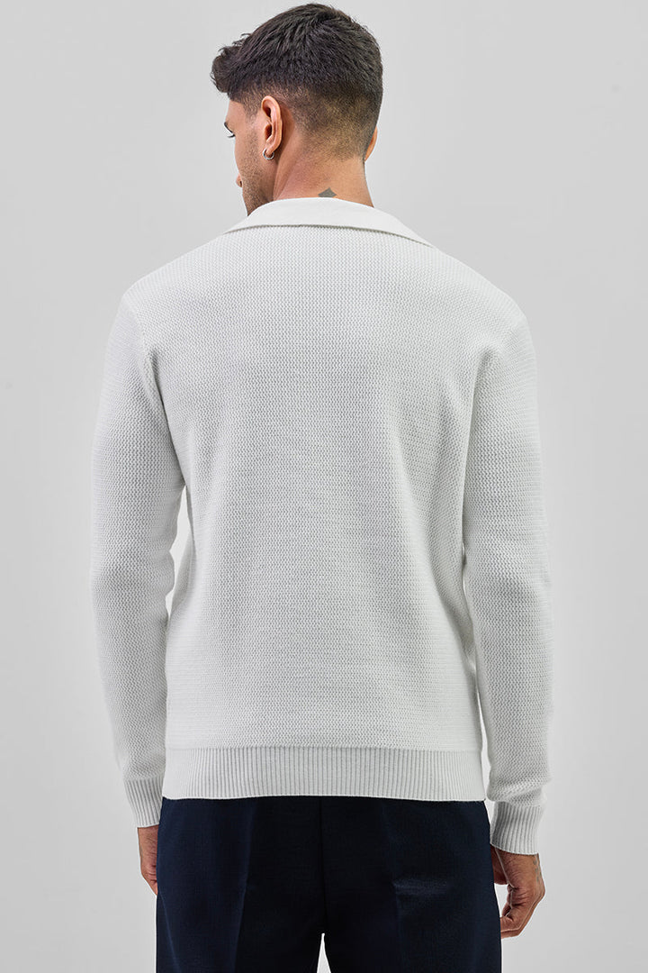 White Knitted Polo Sweater