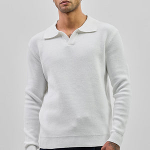 White Knitted Polo Sweater