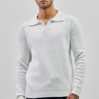 White Knitted Polo Sweater