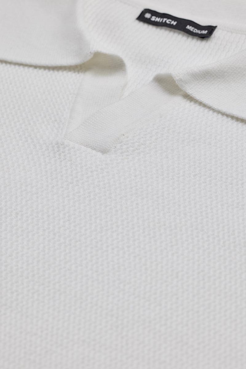 White Knitted Polo Sweater