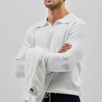 White Knitted Polo Sweater