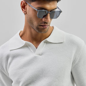 White Knitted Polo Sweater