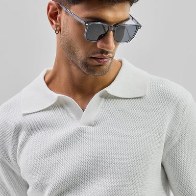 White Knitted Polo Sweater