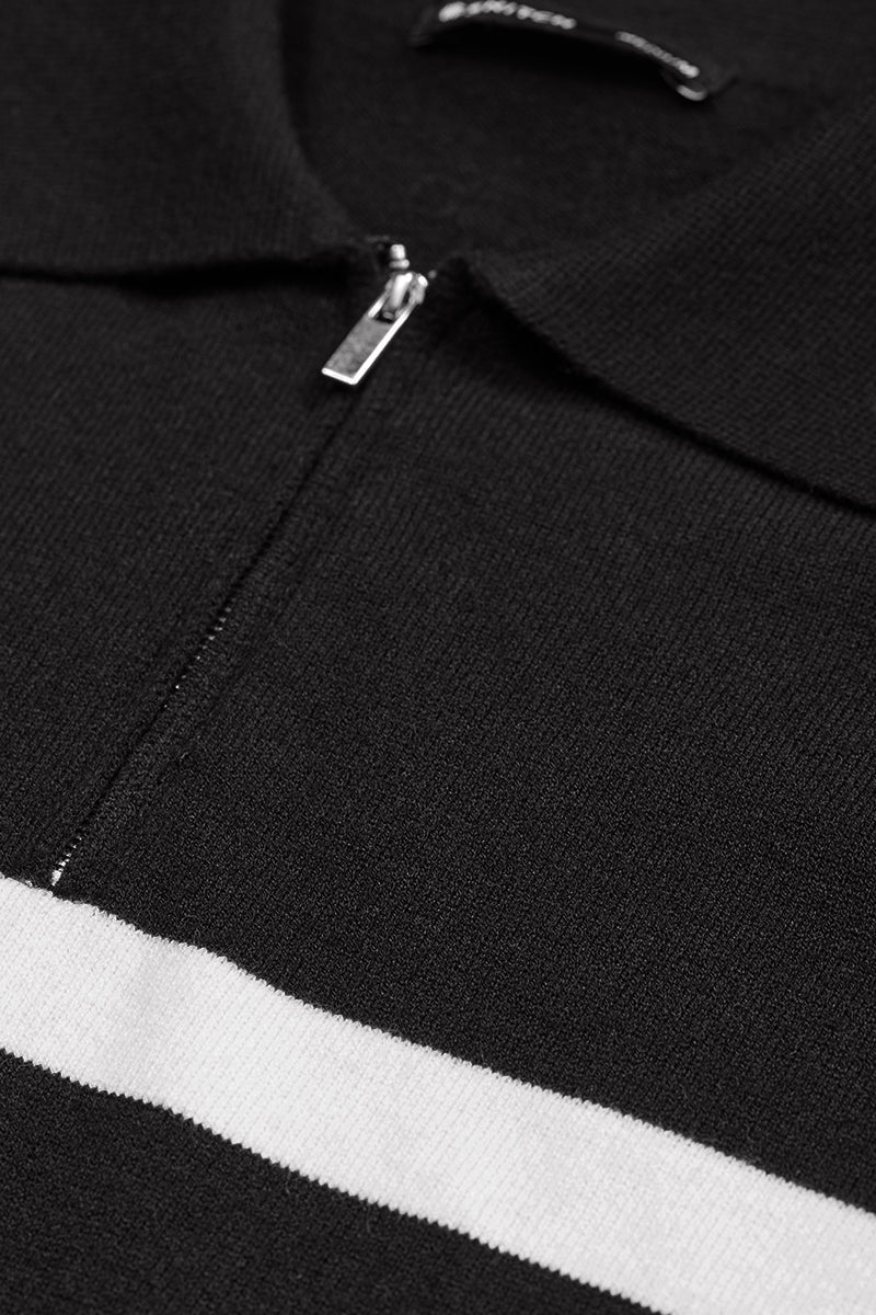 Black Stripes Polo Sweater