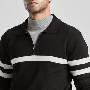 Black Stripes Polo Sweater