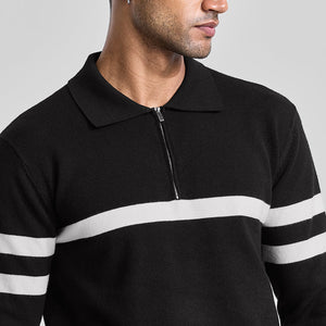 Black Stripes Polo Sweater