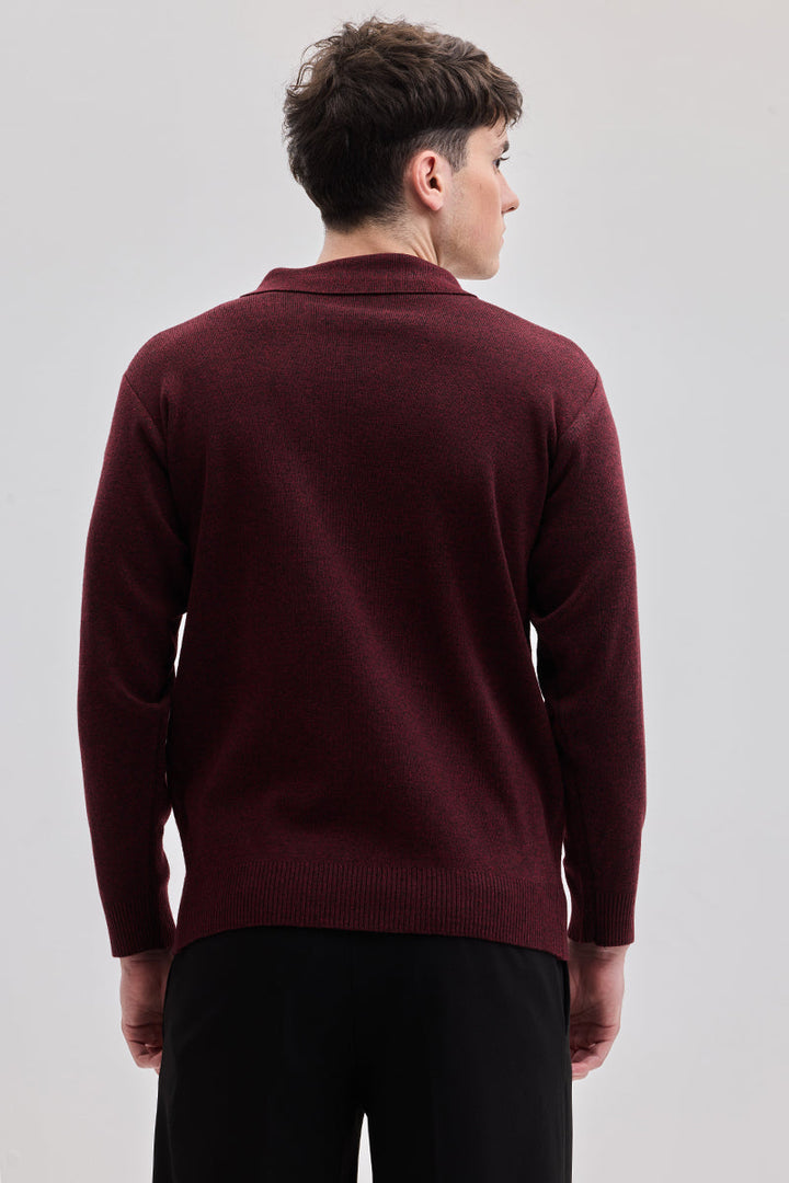 Maroon Knitted Polo Sweater