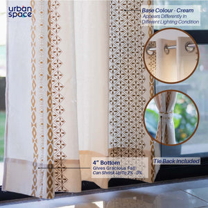 100% Cotton Curtains for Living Room, Bedroom curtains - Pack of 2 curtains, Global Border