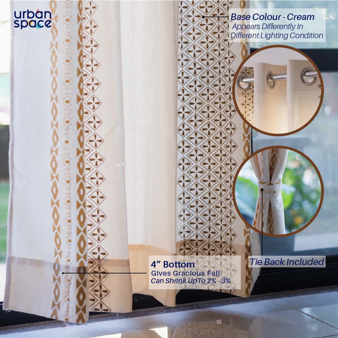 100% Cotton Curtains for Living Room, Bedroom curtains - Pack of 2 curtains, Global Border