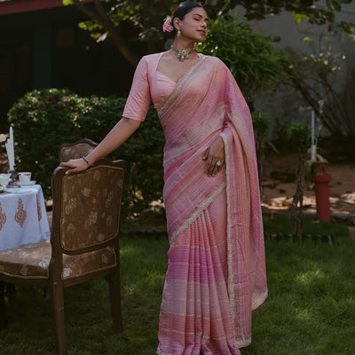 Multi Colour Woven Tissue Saree With Embroidery Stripes