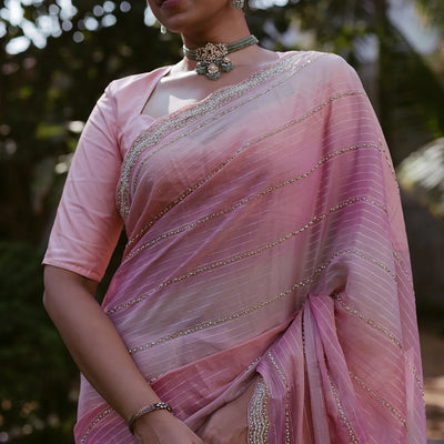 Multi Colour Woven Tissue Saree With Embroidery Stripes