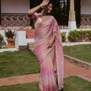 Multi Colour Woven Tissue Saree With Embroidery Stripes