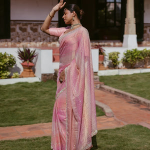 Multi Colour Woven Tissue Saree With Embroidery Stripes