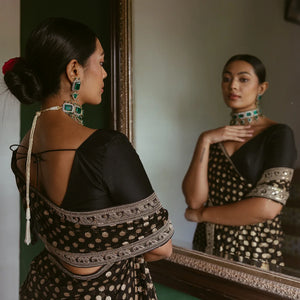 Black Woven Khadi Georgette Saree With Floral Motifs & Embroidery