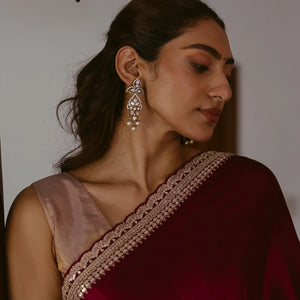 Burgundy Woven Plain Satin Saree With Embroidered Border