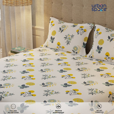 Serene 200 TC 100% Cotton Bedsheet with Pillow Covers - Radiance White