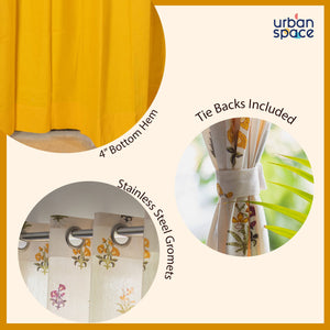 Cotton Curtains Combo, Set of 3 curtains, 60-65% Room Darkening Curtain - High Garden & Aura Yellow
