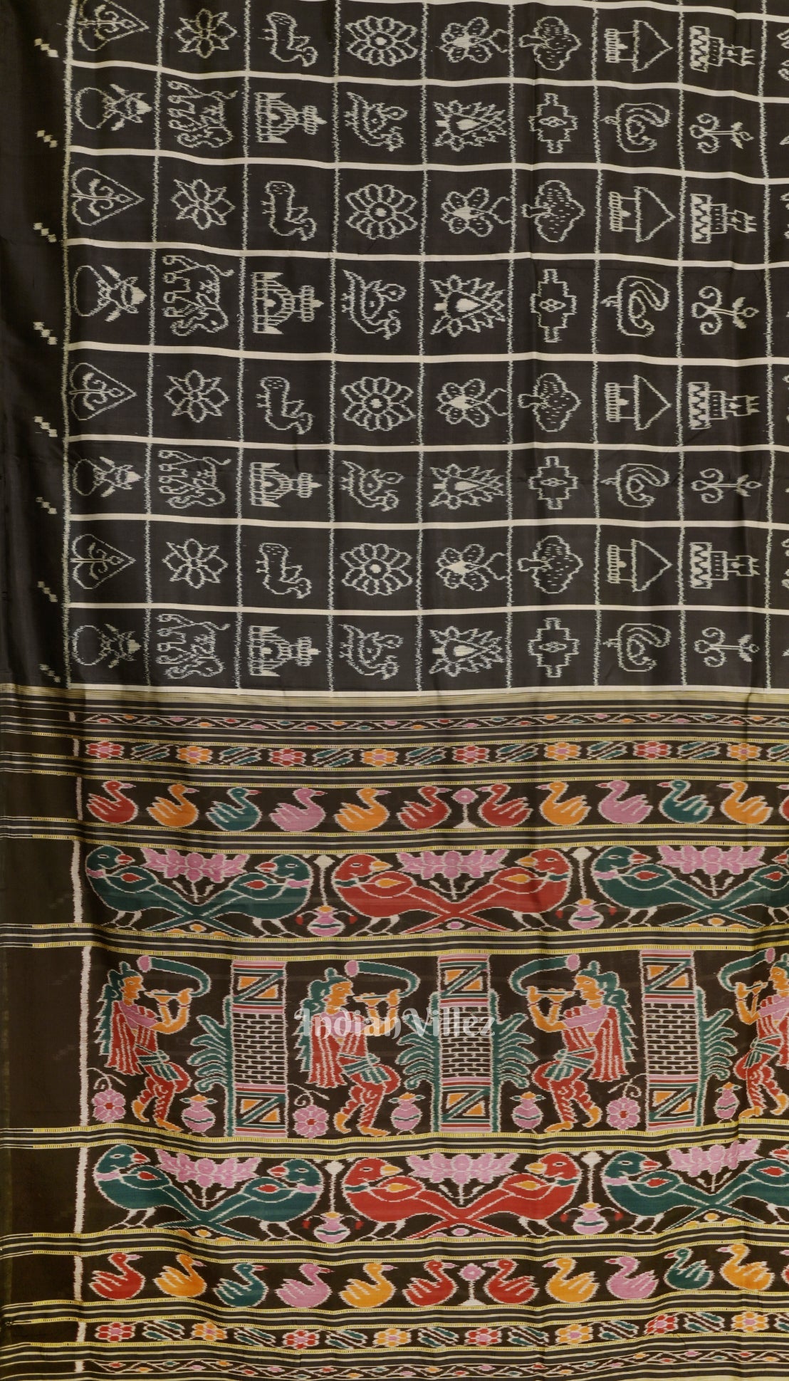 Black Grey Nabakothi Contemporary Silk Saree